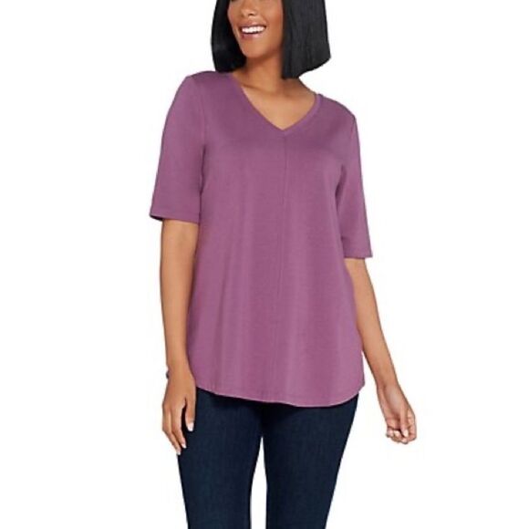 Denim & Co. Essentials Seaming Detail Elbow Sleeve Top - Picture 1 of 5